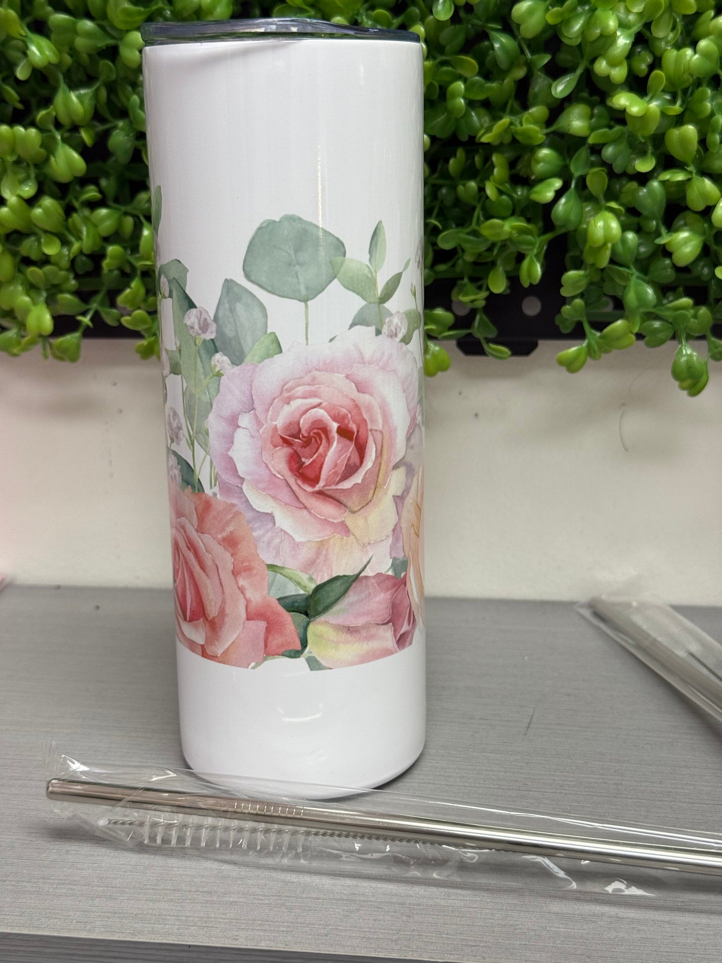 Pink Rose metal Tumbler 20 oz.