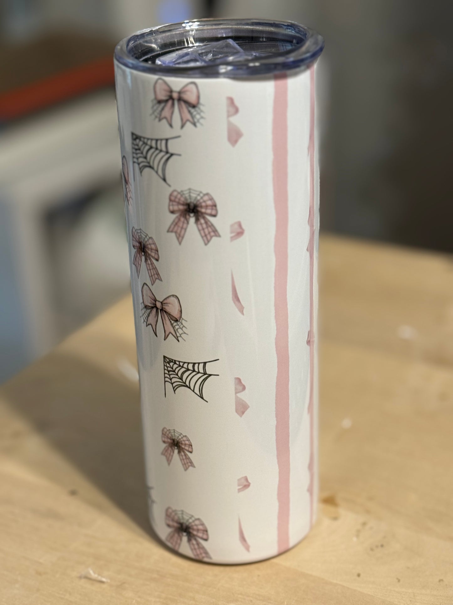 Adorable Kitten on pink pumpkin Tumbler