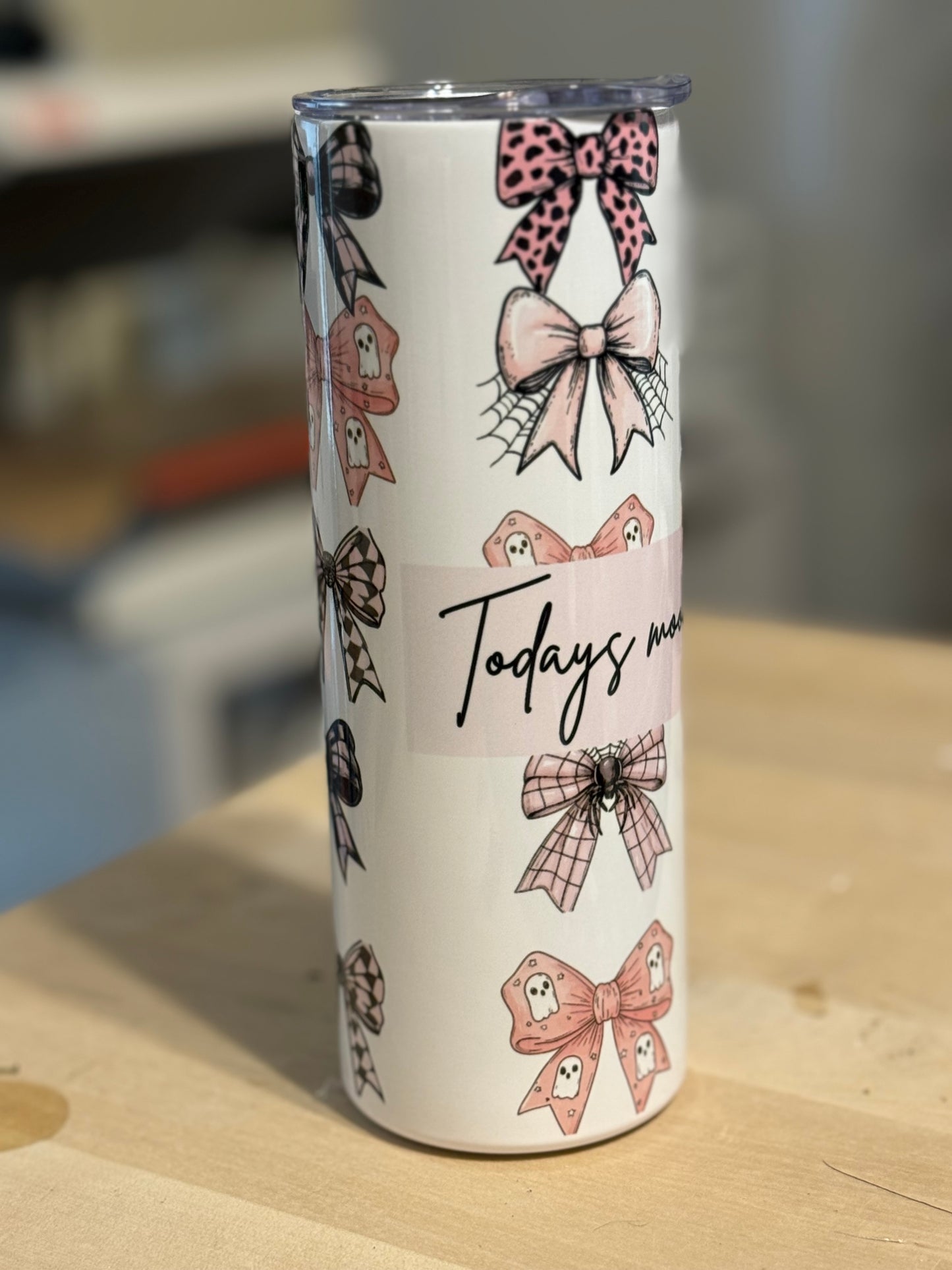 20 oz. Pink Bow Tumbler Todays Mood is Coffee pink fall Tumbler