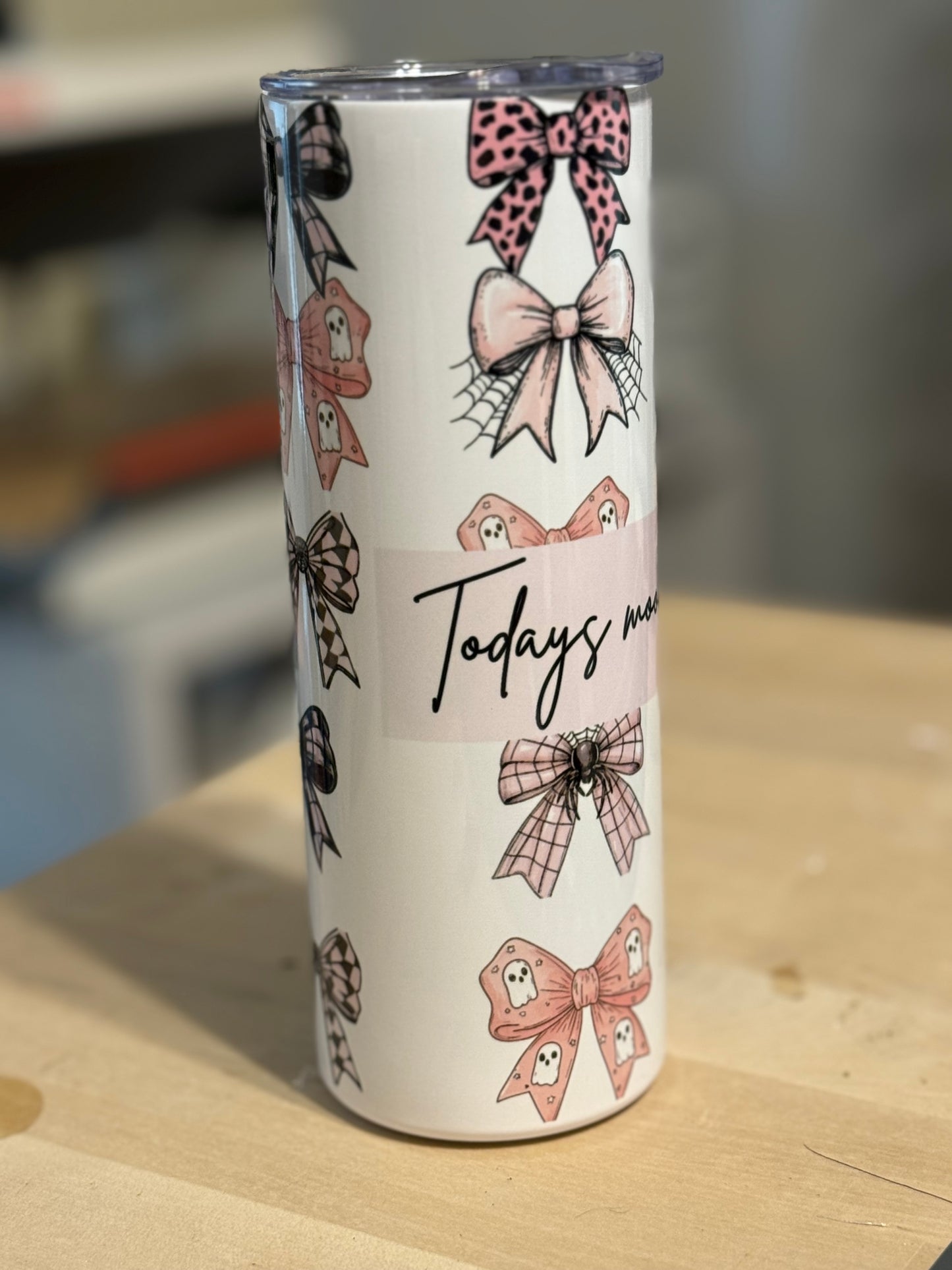 20 oz. Pink Bow Tumbler Todays Mood is Coffee pink fall Tumbler