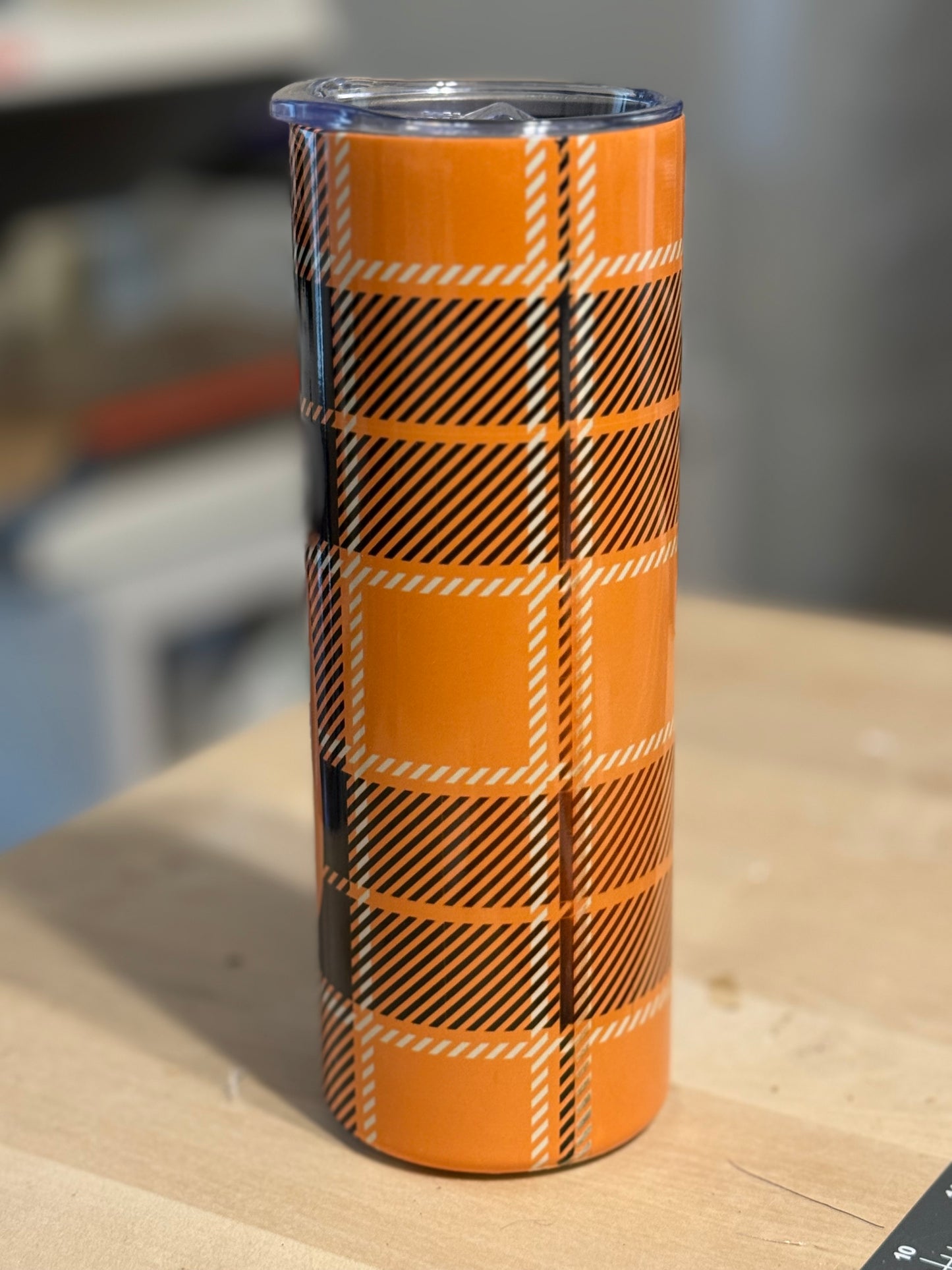 20 oz. Orange Halloween Plaid Raccoon Tumbler Awh Coffee saying