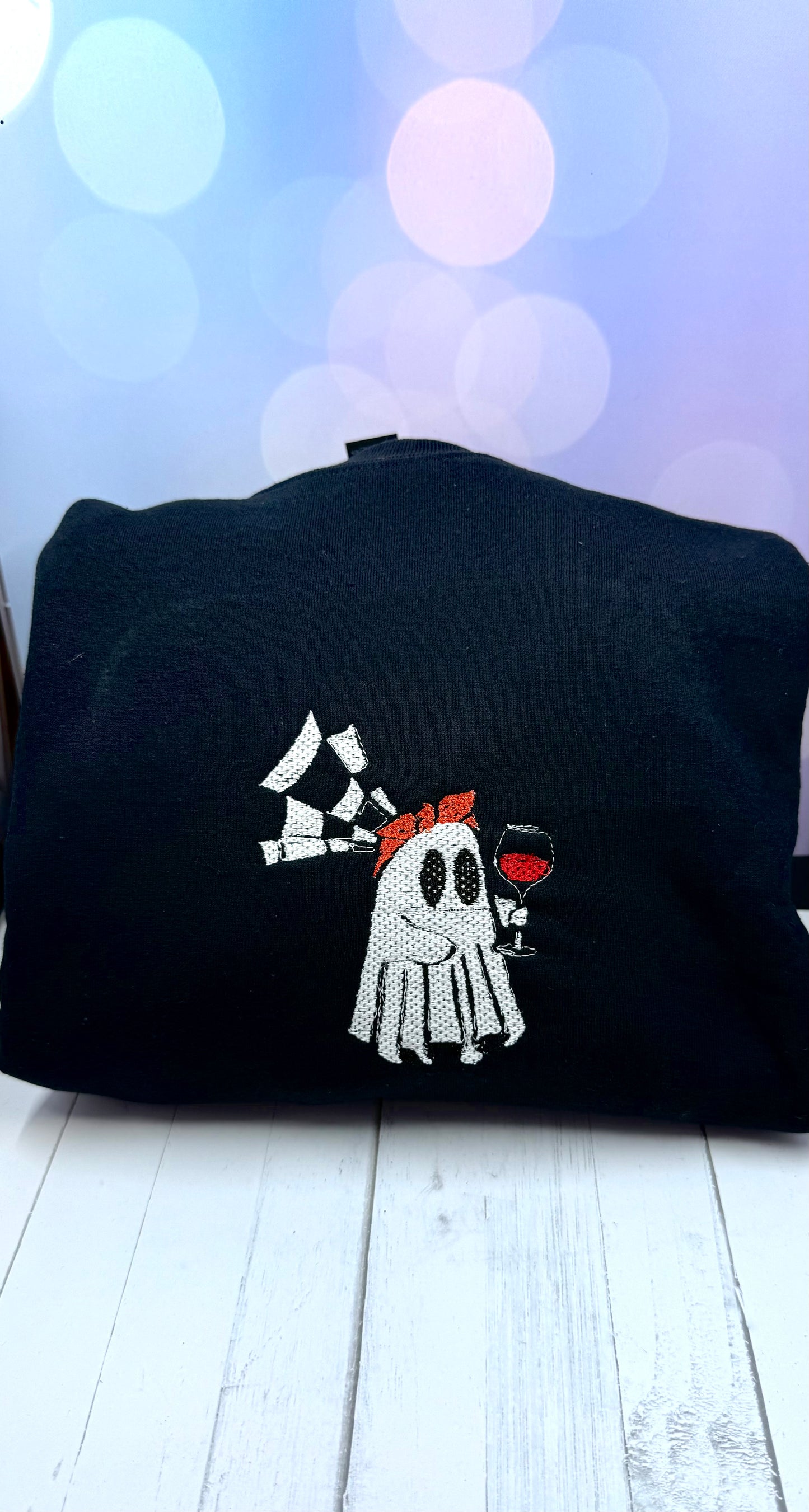 Long sleeve black embroidered crewneck ghost Halloween sweatshirt