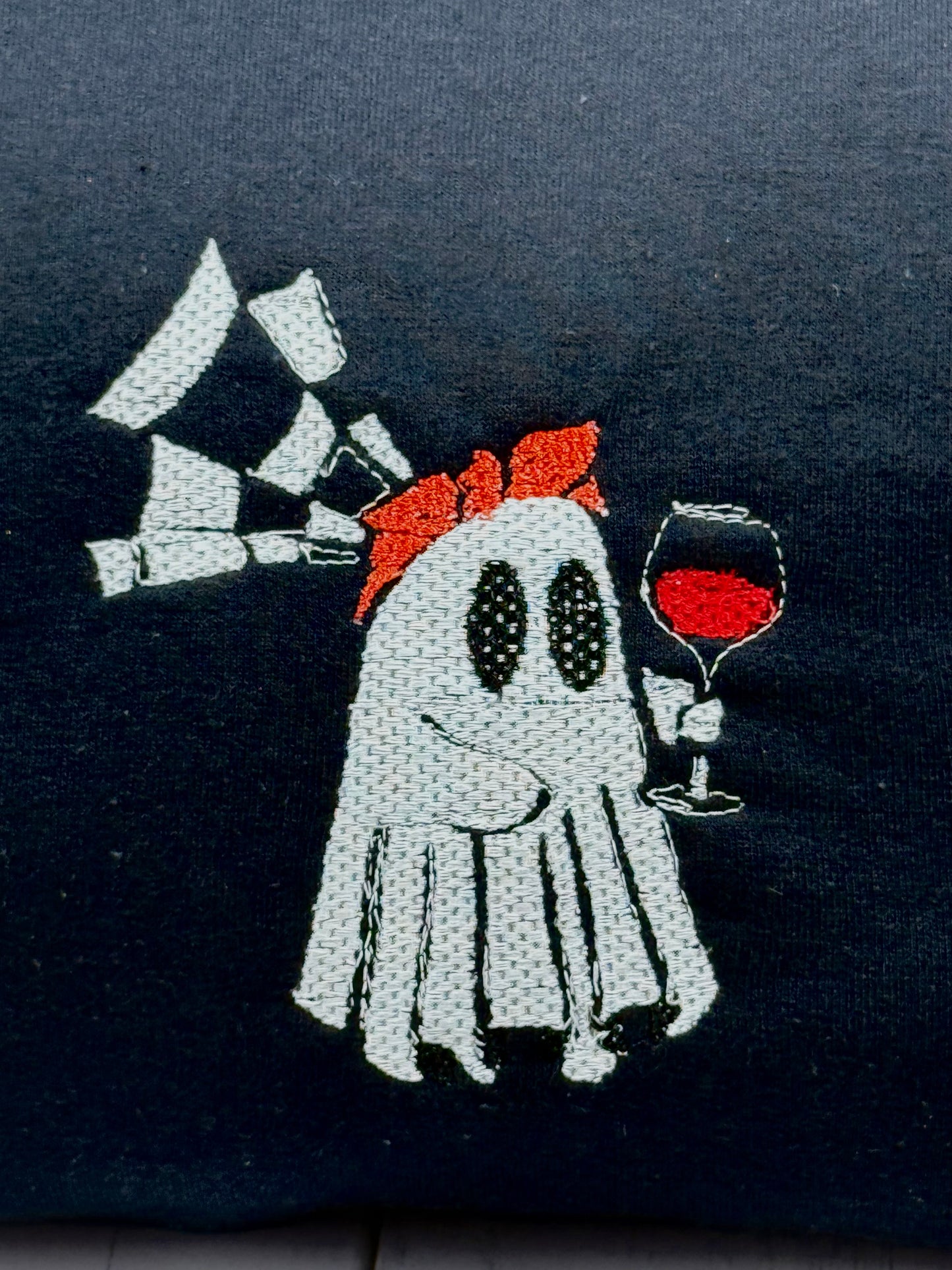 Long sleeve black embroidered crewneck ghost Halloween sweatshirt