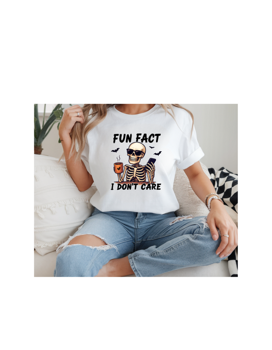 Spooky skeleton Fun Fact I Don't Care Halloween Short sleeve T shirt women's T Shirt
